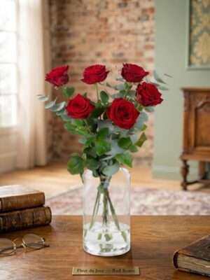 Boeket Rode Rozen met Eucalyptus