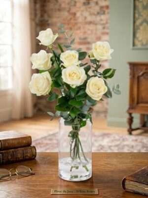 Boeket Witte rozen met Eucalyptus