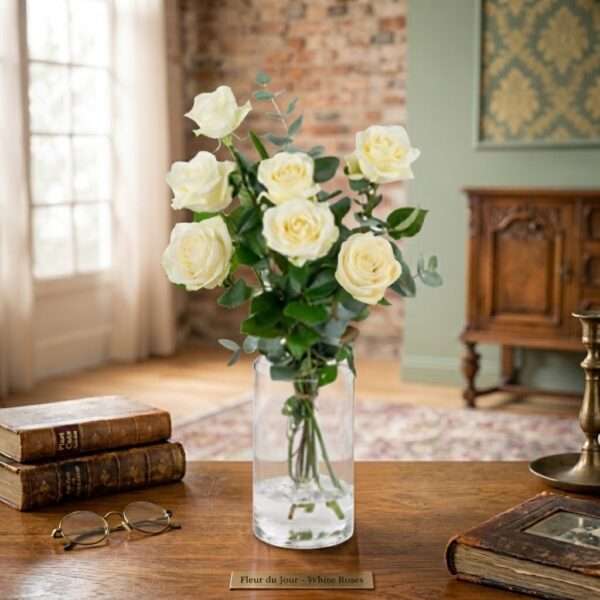 Boeket Witte rozen met Eucalyptus