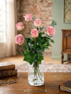 Boeket Roze rozen met Eucalyptus