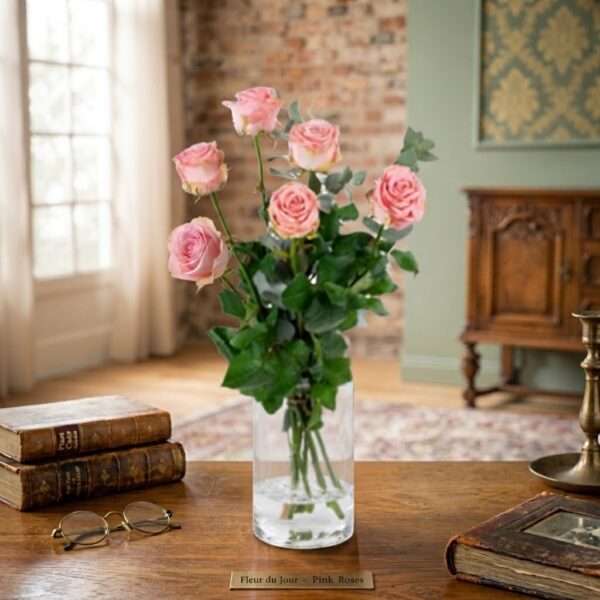 Boeket Roze rozen met Eucalyptus