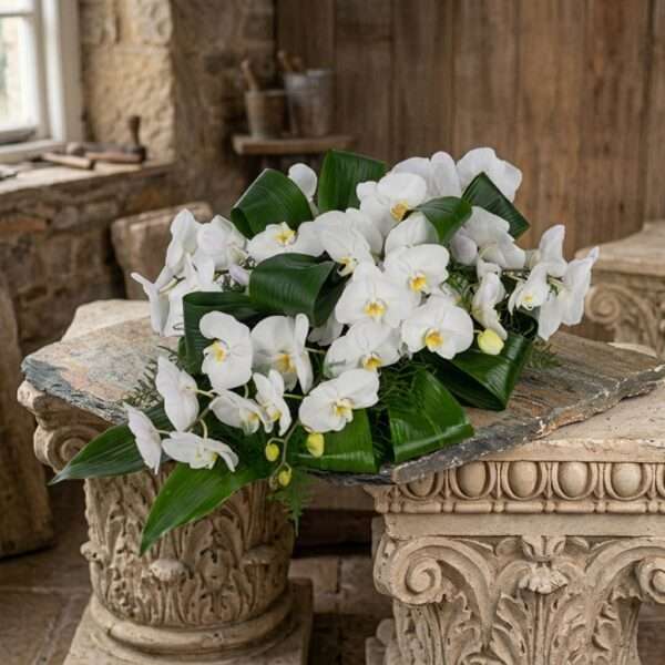 Rouwarrangement Druppel Orchidee Wit